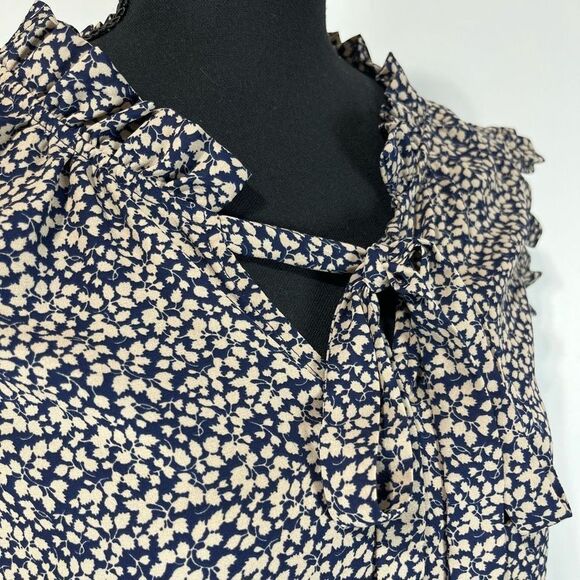 Harlowe & Graham Sleeveless Tunic Blouse Sz S Women’s Navy & Tan Floral Vines - Picture 2 of 14
